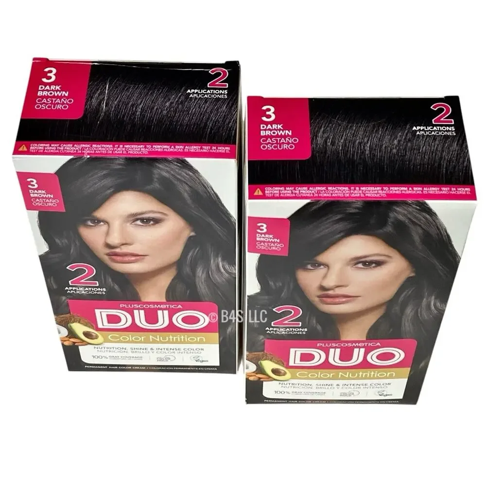 PlusCosmetica DUO Hair Dye 3 Dark Brown Permanent Color , 2 Pack, Exp 08/27